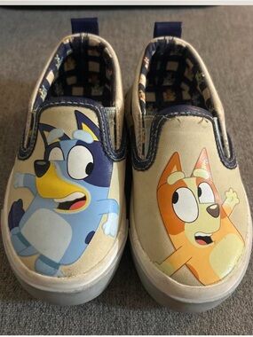 Kids Slip-On Sneakers with Blue and Orange Cartoon Dogs